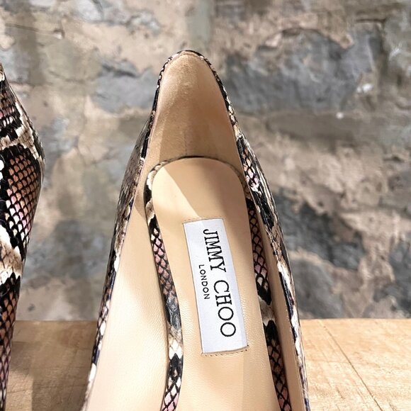 Jimmy Choo Brown Pink Snakeskin Print Romy 100 Pumps - Picture 4 of 10
